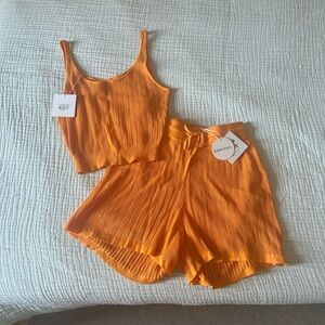 Tangerine Knit Tank and Shorts Set